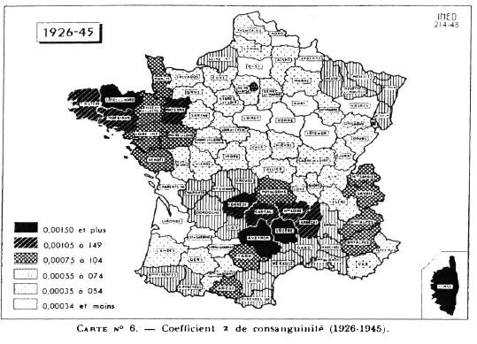 france - coefficients of inbreeding (1926-1945)